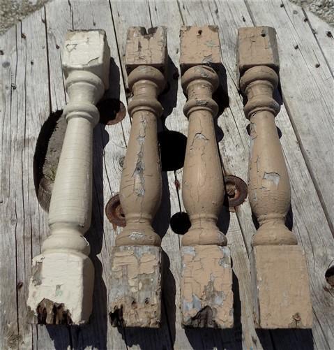 4 Balusters Painted Wood Architectural Salvage Spindles Porch House Trim A20,