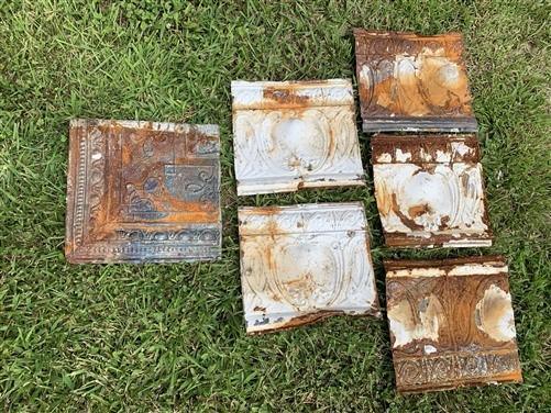 6 Ceiling Tin Panels, Vintage Reclaimed Molding, Architectural Salvage A1