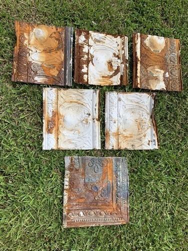 6 Ceiling Tin Panels, Vintage Reclaimed Molding, Architectural Salvage A1