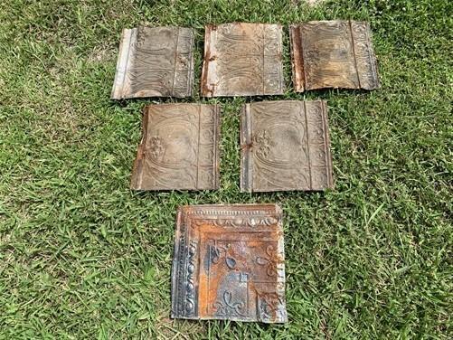 6 Ceiling Tin Panels, Vintage Reclaimed Molding, Architectural Salvage A1