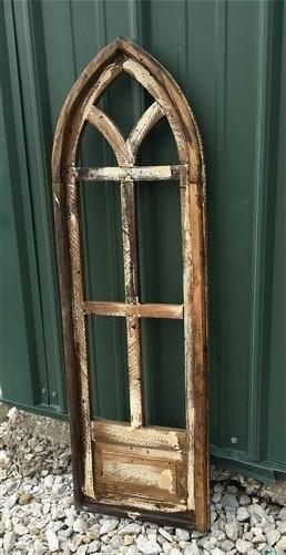 Dark Paneled American Gothic Style Wood Window Frame, Arched Farmhouse Window,