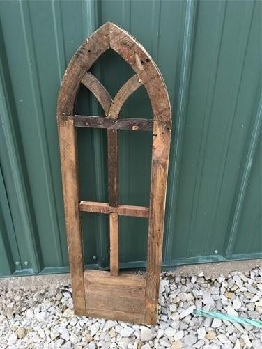 Dark Paneled American Gothic Style Wood Window Frame, Arched Farmhouse Window,