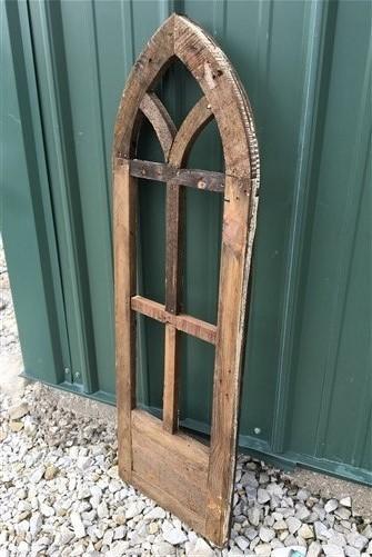 Dark Paneled American Gothic Style Wood Window Frame, Arched Farmhouse Window,