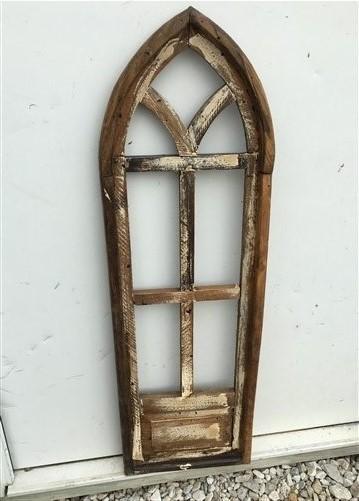 Dark Paneled American Gothic Style Wood Window Frame, Arched Farmhouse Window,