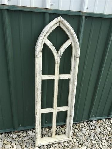 Light American Gothic Style Wood Window Frame, Arched Farmhouse Window Frame,