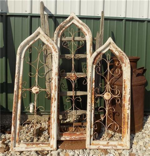 Set 3 Gothic Teardrop Window Frames, Achitectural Wood Metal Wall Decor Set,