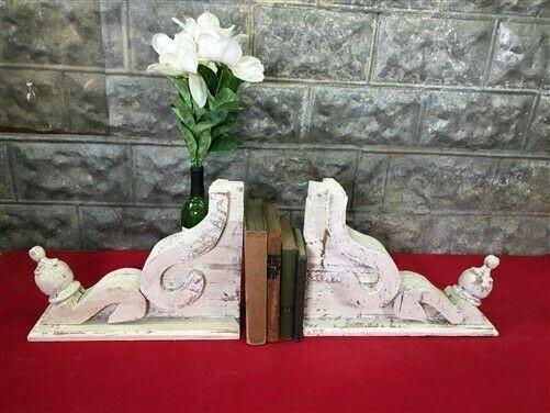 Pair White Wood Corbels, Bookends Shelf Mantel Decor, Architectural Brackets