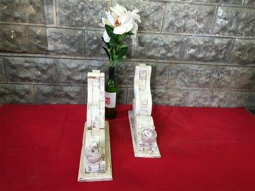 Pair White Wood Corbels, Bookends Shelf Mantel Decor, Architectural Brackets