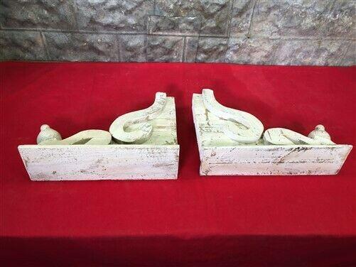 Pair White Wood Corbels, Bookends Shelf Mantel Decor, Architectural Brackets