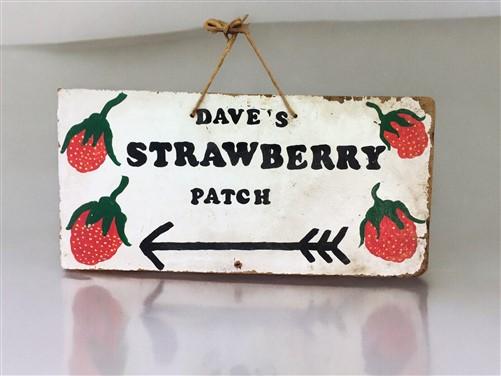 Dave's Strawberry Patch Sign, Vintage Farmers Market, Folk Art Advertising A,