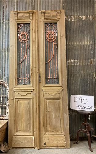 Antique French Double Doors (43x103.5) Wood Iron Doors, European Doors D90