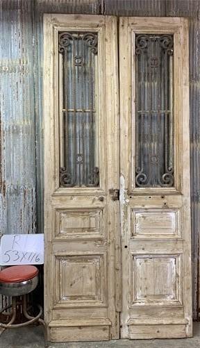 Antique French Double Doors (53x116) Wood Iron Doors, European Doors R12