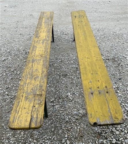 Pair Vintage German Beer Garden Benches, Portable Industrial Wood Bench Seats E,