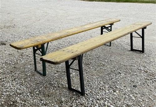 Pair Vintage German Beer Garden Benches, Portable Industrial Wood Bench Seats E,