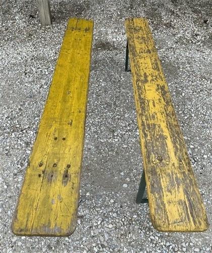 Pair Vintage German Beer Garden Benches, Portable Industrial Wood Bench Seats E,