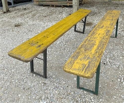 Pair Vintage German Beer Garden Benches, Portable Industrial Wood Bench Seats E,