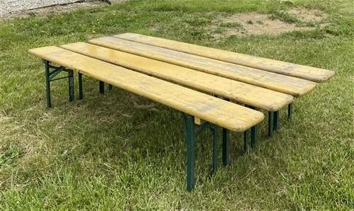 4 Vintage German Beer Garden Benches, Portable Industrial Wood Bench Seats H,