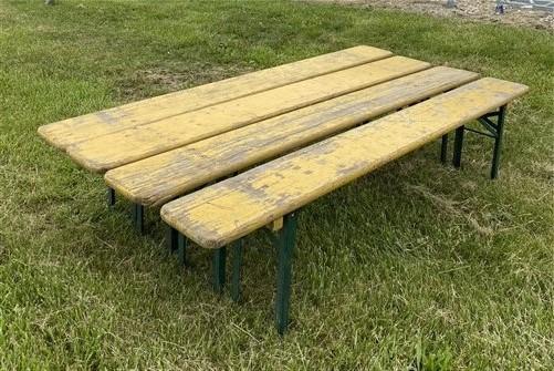 4 Vintage German Beer Garden Benches, Portable Industrial Wood Bench Seats H,