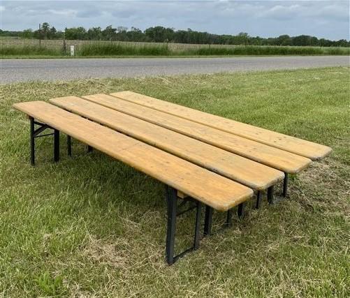 4 Vintage German Beer Garden Benches, Portable Industrial Wood Bench Seats G