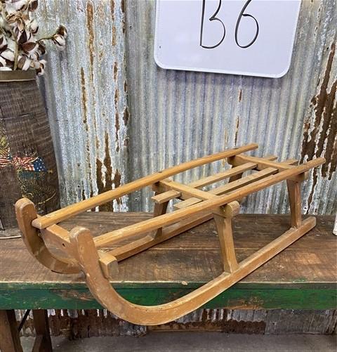 Wooden Snow Sled, Christmas Winter Décor, Classic European Style Wood Sled B6,