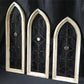 Set 3 Wood Metal Gothic Window Frames, Distressed Architectural Window Decor