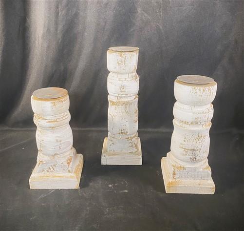 Set 3 White Wooden Pillar Candlestick Holders, Mantel Decor, Table Centerpiece,