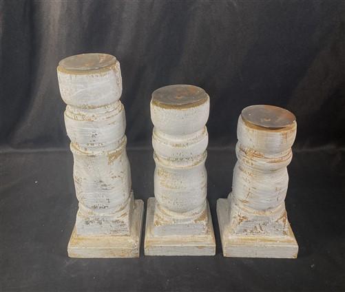 Set 3 White Wooden Pillar Candlestick Holders, Mantel Decor, Table Centerpiece,