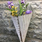 Large White Tin Flower Cone, Rustic Hanging Wall Vase Pocket, Hanging Holder
