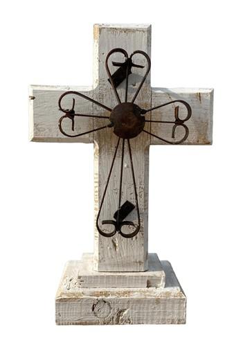 White Wood Metal Cross, Chapel Catholic Church Religious Statue, Standing Cross,