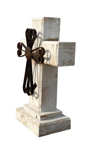 White Wood Metal Cross, Chapel Catholic Church Religious Statue, Standing Cross,