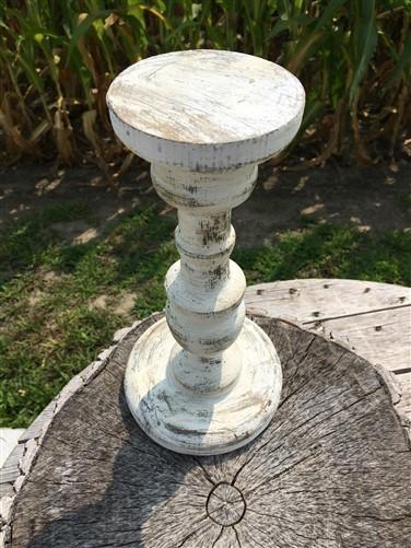 White Wood Candle Stick Stand, Distressed Pillar Candle Holder, Farmhouse Decor