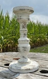 White Wood Candle Stick Stand, Distressed Pillar Candle Holder, Farmhouse Decor