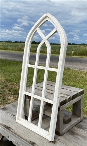 White Arched Cathedral Window Frame, Wooden Church Frame, Gothic Window Frame,