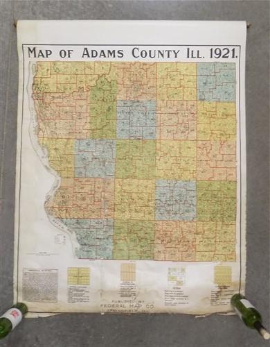 1921 Adams County Illinois Map, Vintage Canvas Historical Reference.