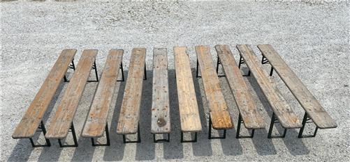 10 Vintage German Beer Garden Benches, Portable Industrial Wood Bench Seats 11C,