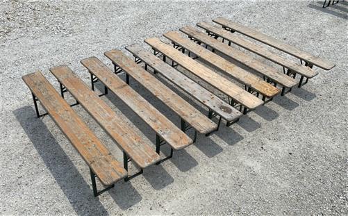 10 Vintage German Beer Garden Benches, Portable Industrial Wood Bench Seats 11C,