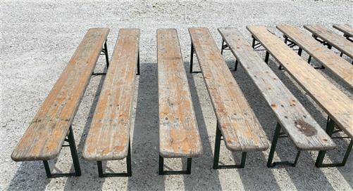 10 Vintage German Beer Garden Benches, Portable Industrial Wood Bench Seats 11C,