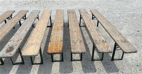 10 Vintage German Beer Garden Benches, Portable Industrial Wood Bench Seats 11C,