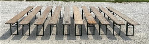 10 Vintage German Beer Garden Benches, Portable Industrial Wood Bench Seats 11C,