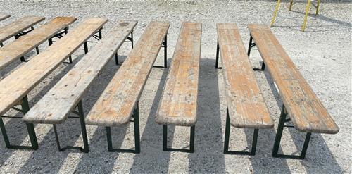 10 Vintage German Beer Garden Benches, Portable Industrial Wood Bench Seats 11C,