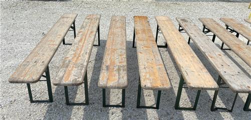 10 Vintage German Beer Garden Benches, Portable Industrial Wood Bench Seats 11C,