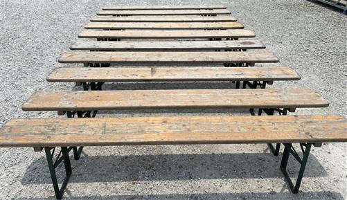 10 Vintage German Beer Garden Benches, Portable Industrial Wood Bench Seats 11C,