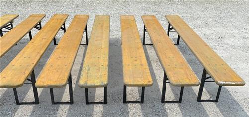 10 Vintage German Beer Garden Benches, Portable Industrial Wood Bench Seats 11B,