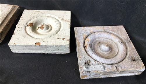 8 Plinth Blocks, Antique Bullseye Rosettes, Architectural Salvage, Wood Trim A25