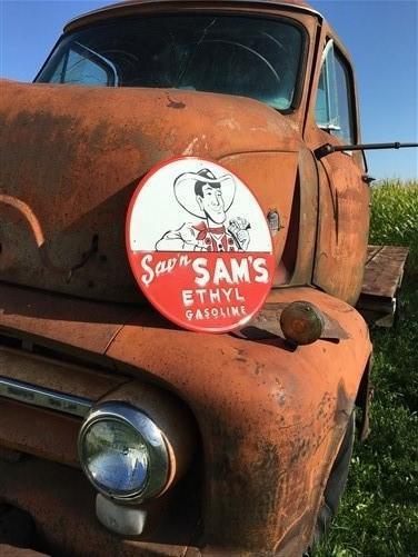 Sav'n Sams Ethyl Gasoline Sign, Metal Advertising Sign, Retro Gas Station Sign,