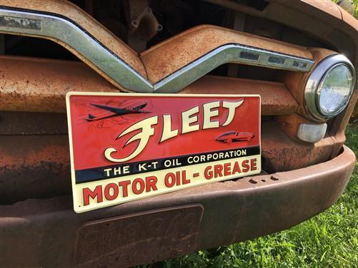 Fleet Motor Oil Grease Sign K-T Oil Metal Advertising Sign, Retro Gas Station,