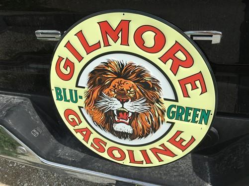 Gilmore Gasoline Blu Green Sign, Metal Advertising Sign, Service Station Sign,