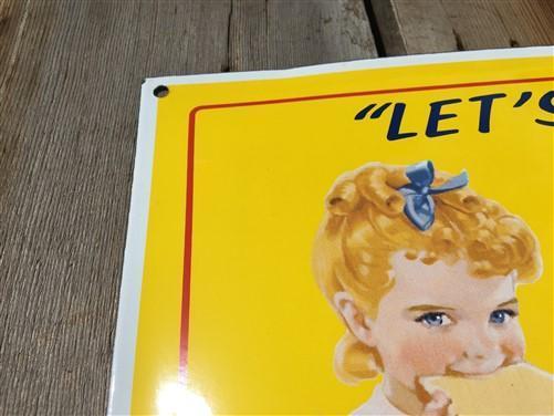 Sunbeam Bread Slow Down Children Playing Sign, Metal Porcelain Advertising Sign,