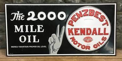 Kendall Penzbest Motor Oils Sign, Metal Advertising Sign, Service Station Sign