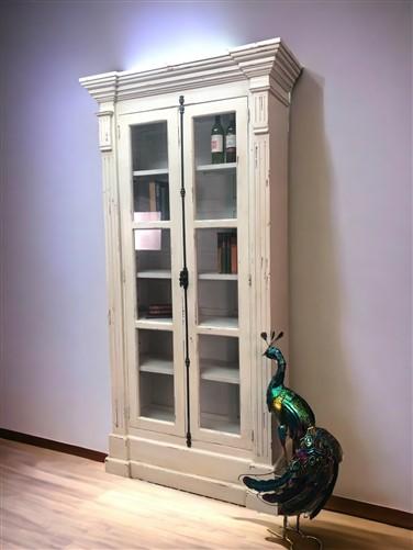 Library Bookcase, 2 Door White Display Case, Showcase, Kitchen Cabinet A